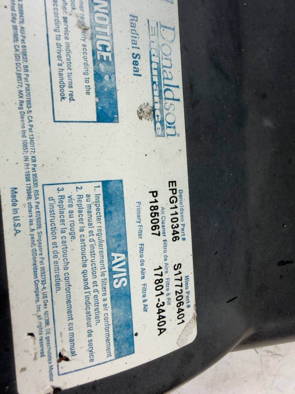 Hino 155 195 Primary Air Filter Donaldson P185067 17801-3440A S177206401 OEM Use