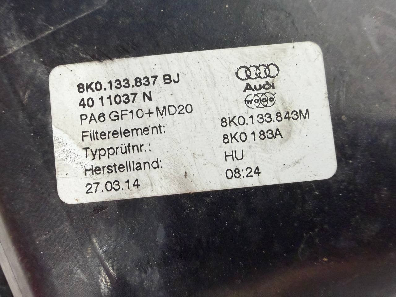 2012 Audi A4 Air Filter Housing Air Cleaner Assembly 8K0133837BJ OEM Used