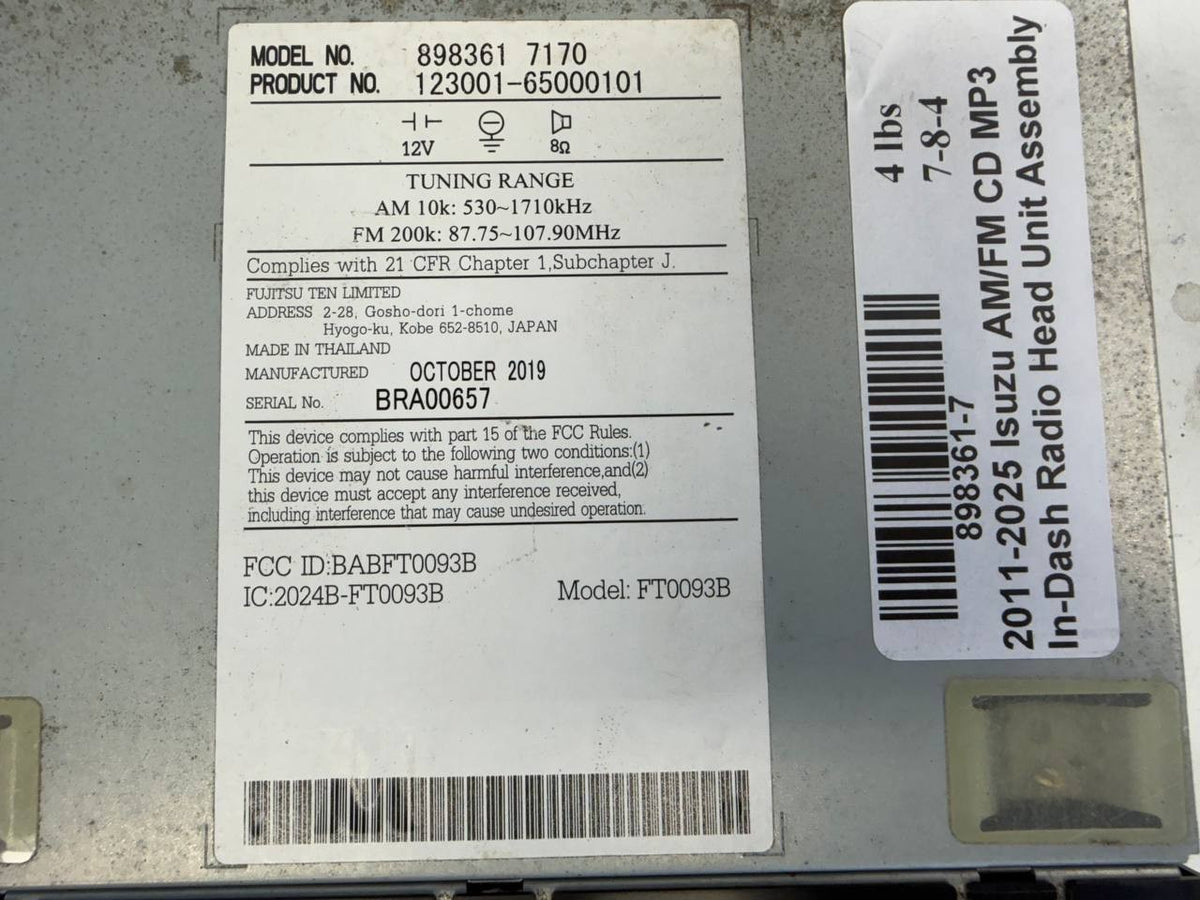 2011-2025 Isuzu AM/FM CD MP3 In-Dash Radio Head Unit Assembly OEM
